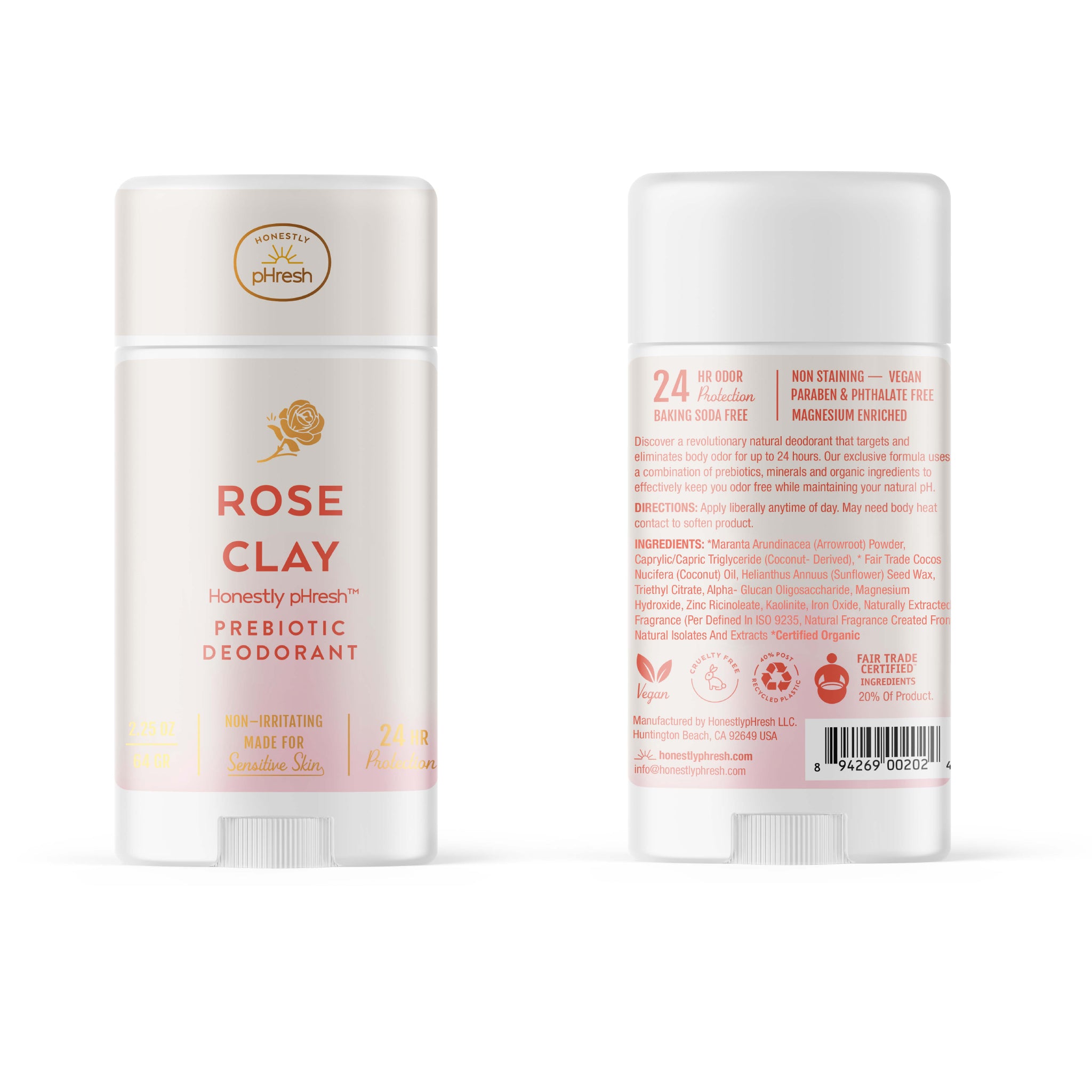 Rose Clay pH Balancing Deodorant Stick